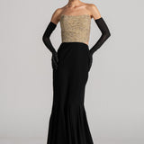 CRYSTAL WAVE OFF SHOULDER GOWN