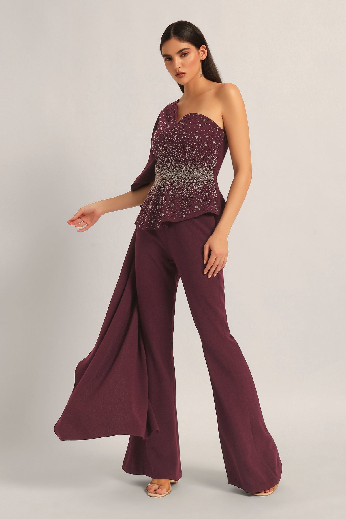 SILVER DUST PEPLUM TOP WITH SHARARA Namrata Joshipura Online