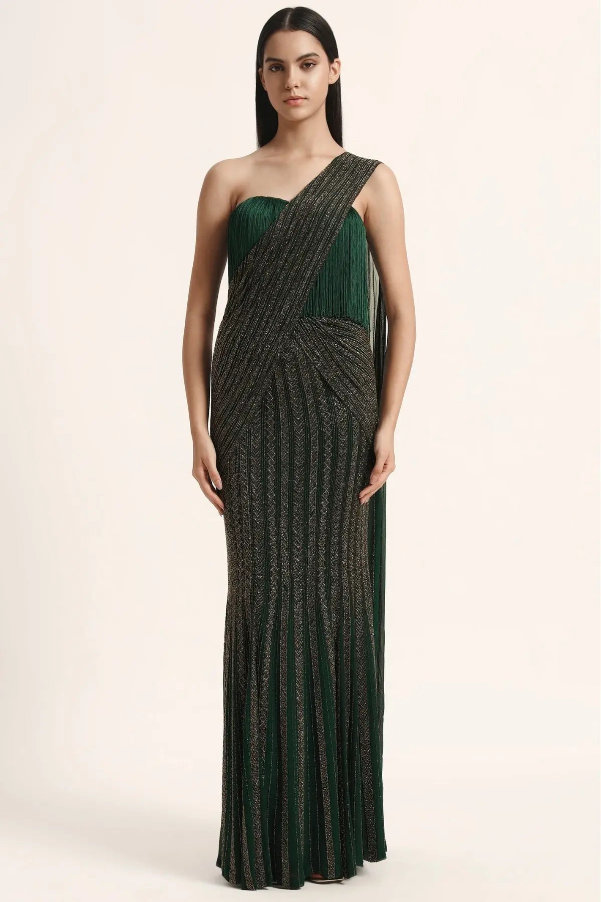 Track Line Embroidered Saree With Fringe Blouse Namrata Joshipura Online