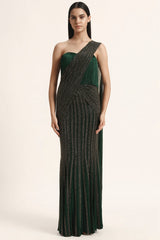 Track Line Embroidered Saree With Fringe Blouse