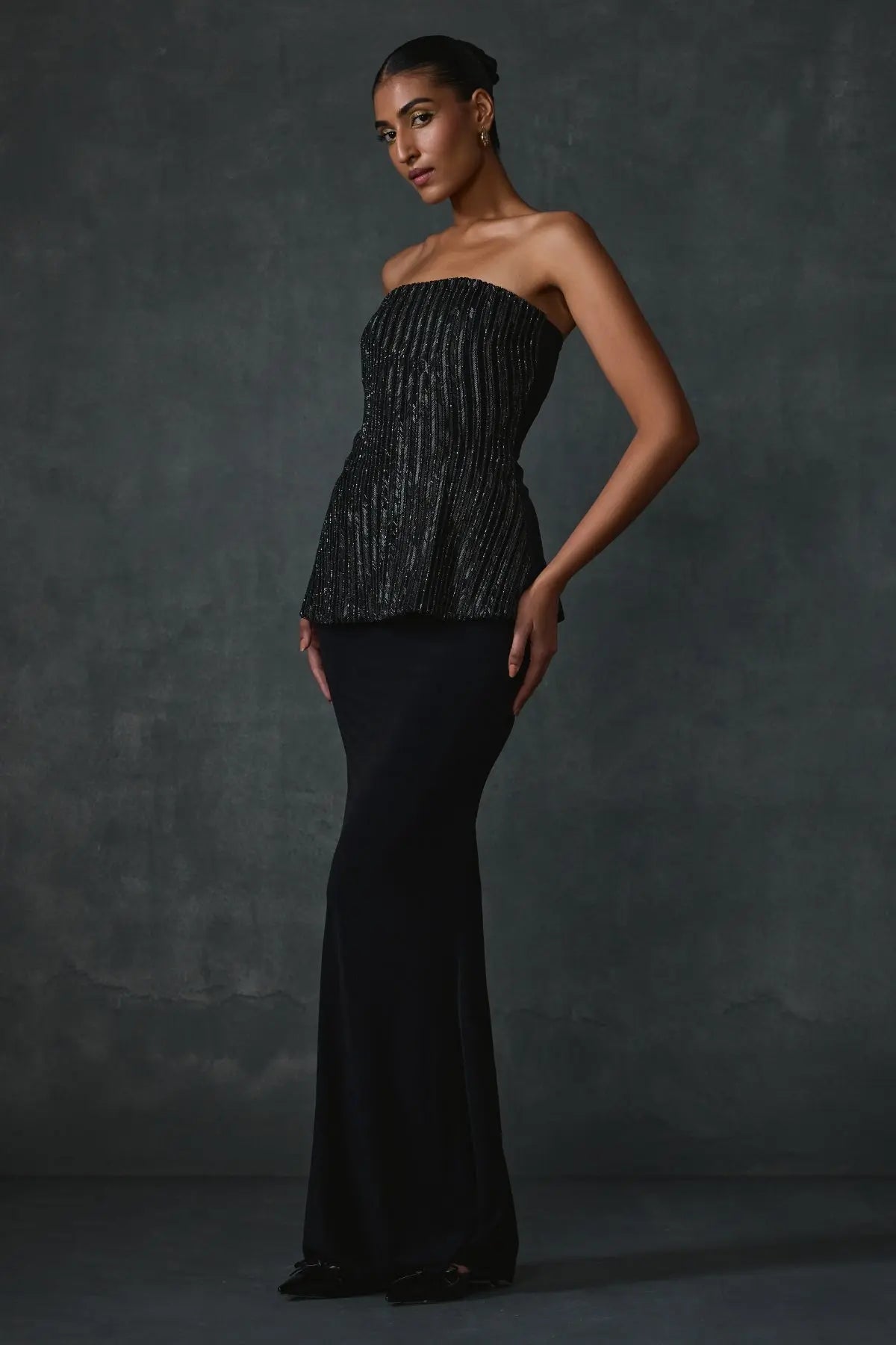 Glissara Off-shoulder Devil Peplum Top With Skirt Set Namrata Joshipura Online