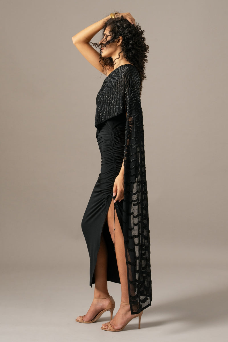 Grille One Shoulder Gown