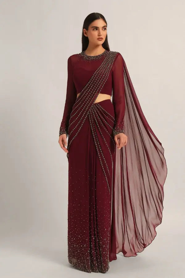 SILVER DUST EMBELISHED DRAPE SAREE Namrata Joshipura Online