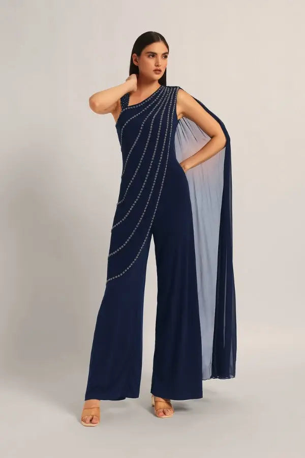 Silver Dust Front Drape Jumpsuit Namrata Joshipura Online