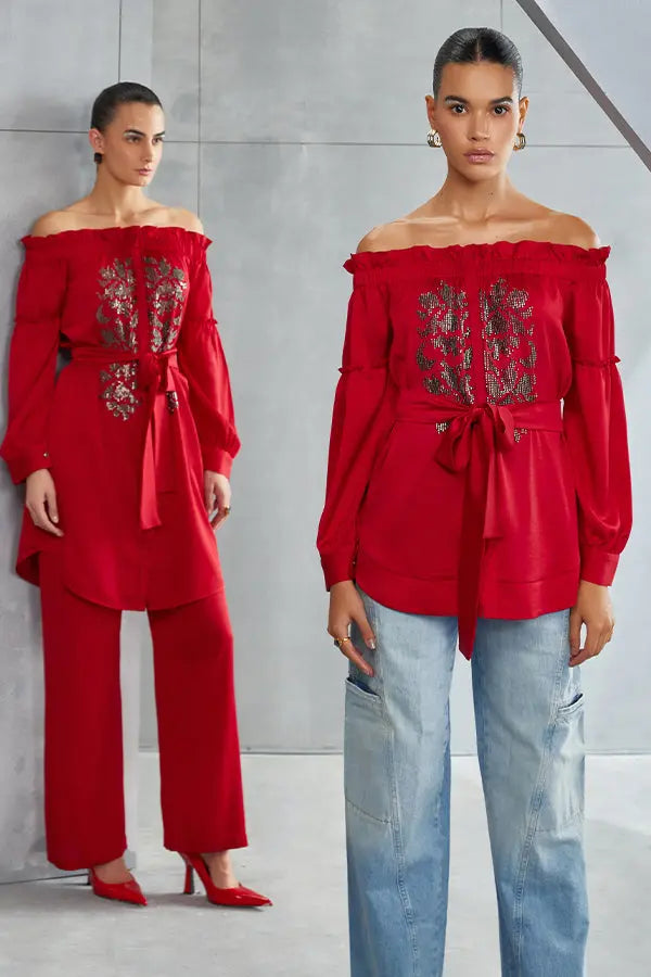 River Leaf Off Shoulder Co-ord Set Namrata Joshipura