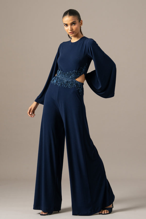 Baroque Waist Embroidered Side Cut Jumpsuit