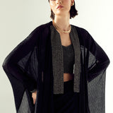 SUN-RAY CORSET WITH DRAPED SKIRT AND CAPE JACKET