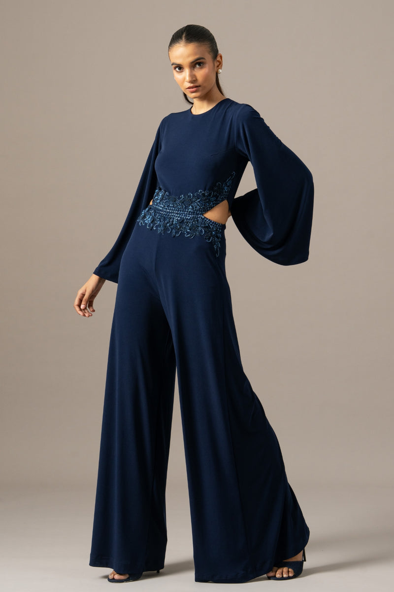 Baroque Waist Embroidered Side Cut Jumpsuit