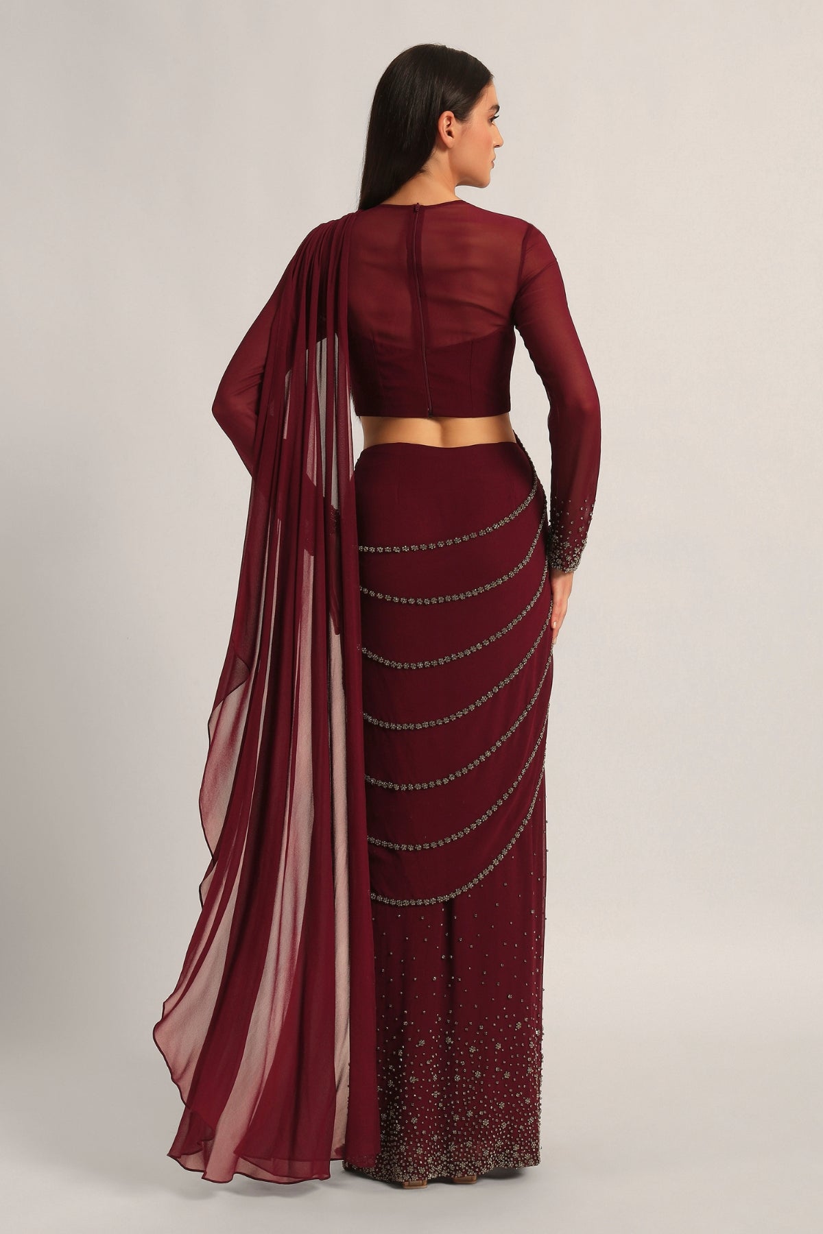 SILVER DUST EMBELISHED DRAPE SAREE Namrata Joshipura Online