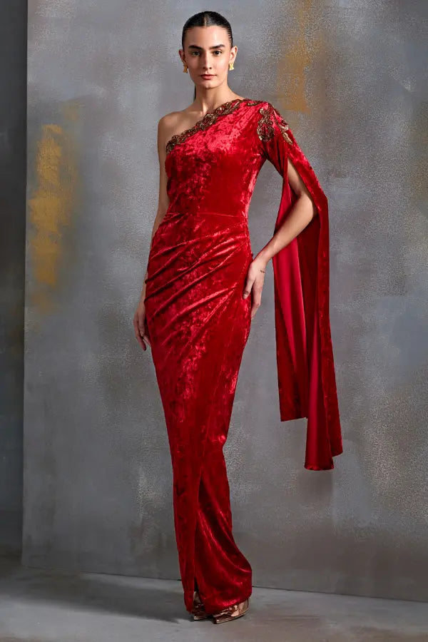 Autumn Fern Velvet Gown Namrata Joshipura