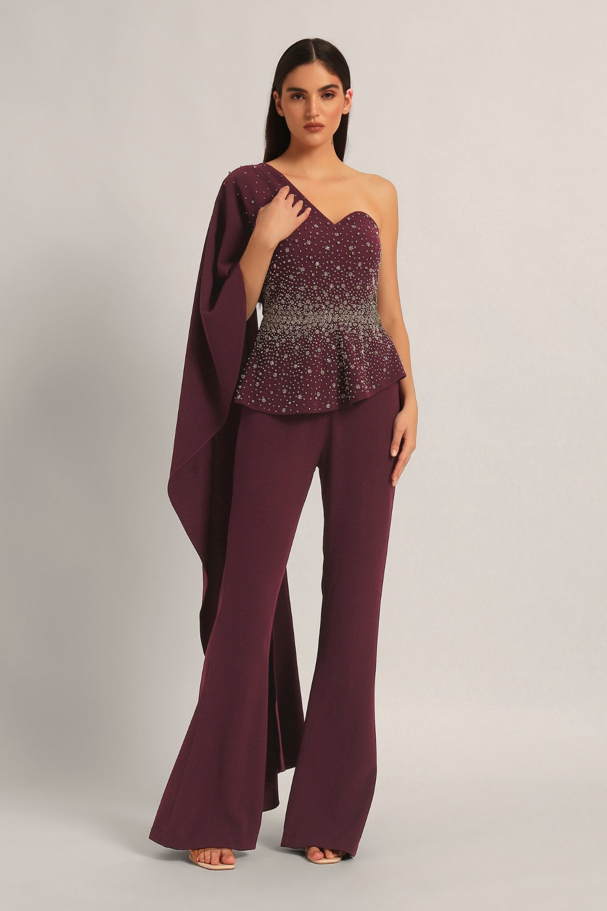 SILVER DUST PEPLUM TOP WITH SHARARA Namrata Joshipura Online