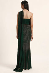 Track Line Embroidered Saree With Fringe Blouse