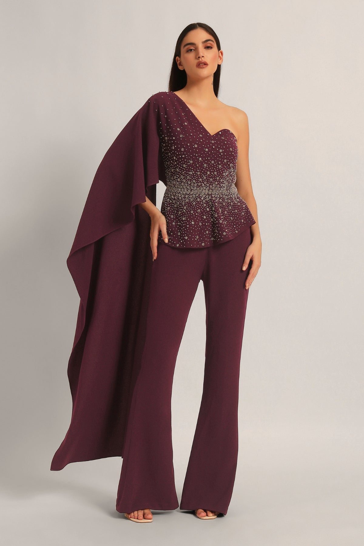 SILVER DUST PEPLUM TOP WITH SHARARA Namrata Joshipura Online