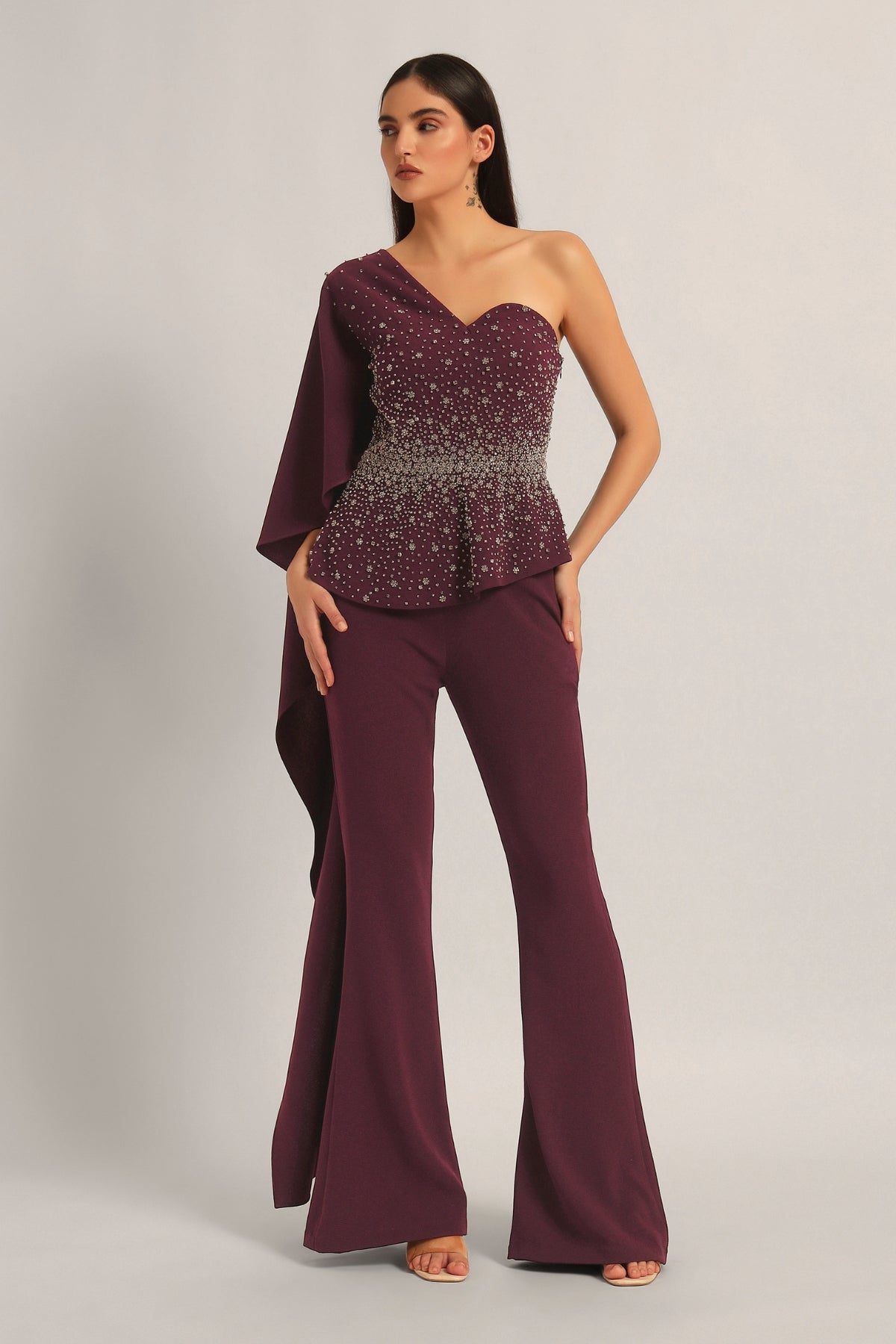 SILVER DUST PEPLUM TOP WITH SHARARA Namrata Joshipura Online