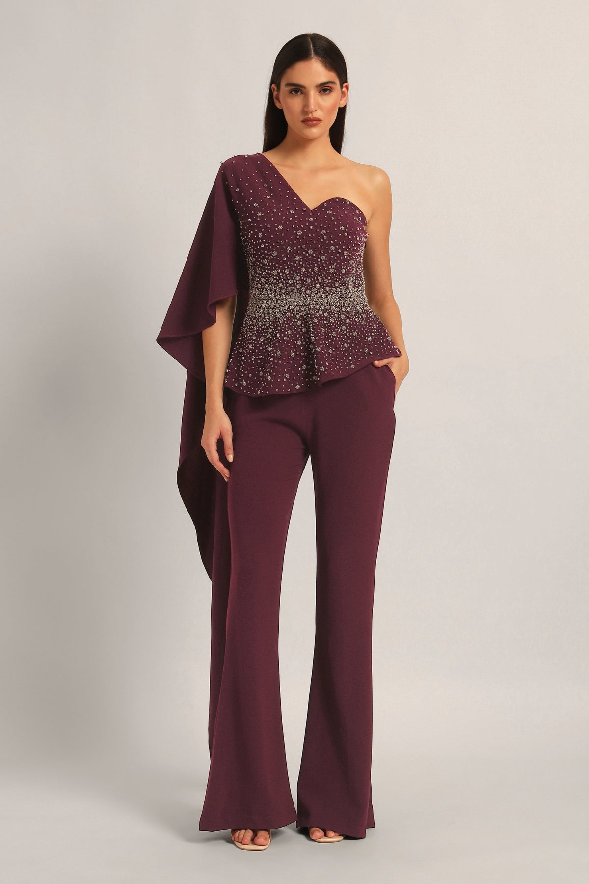 SILVER DUST PEPLUM TOP WITH SHARARA Namrata Joshipura Online