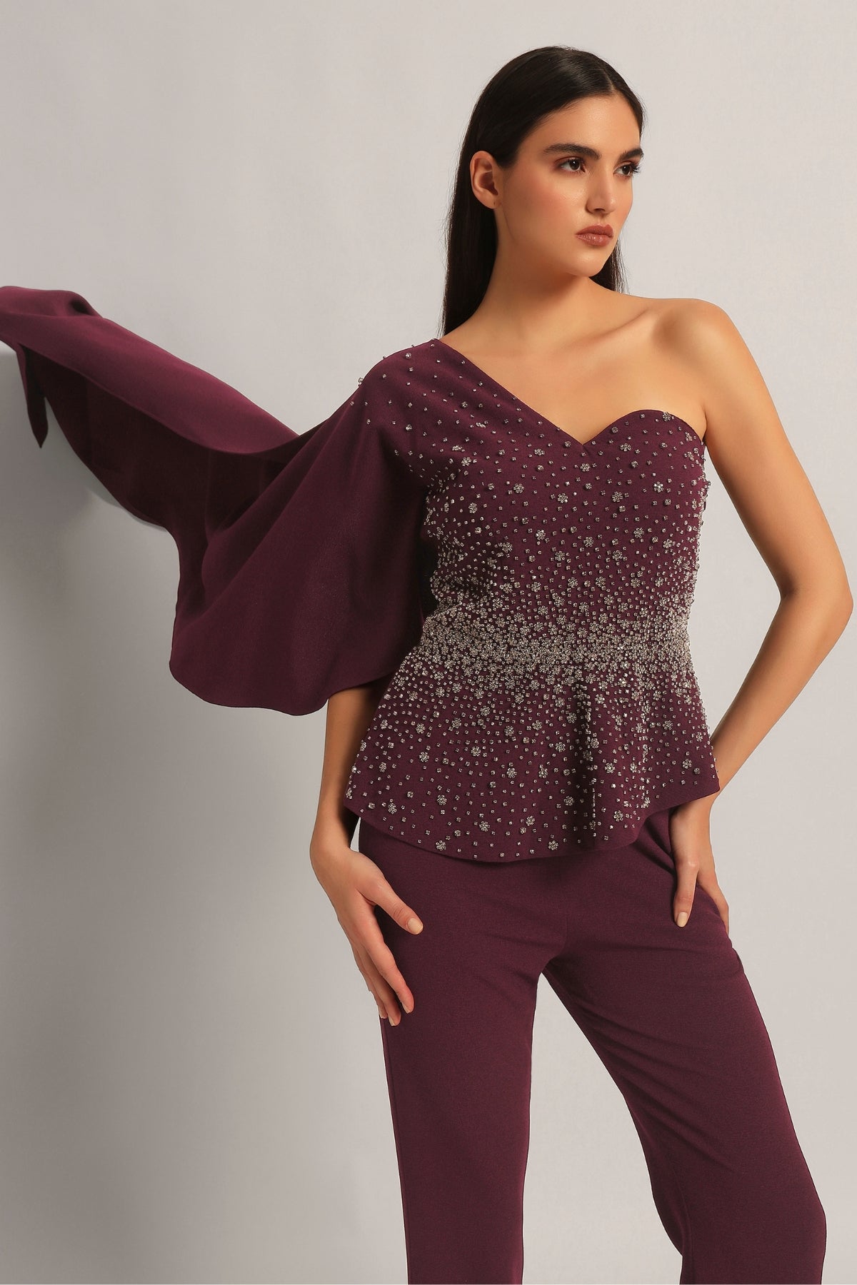 SILVER DUST PEPLUM TOP WITH SHARARA Namrata Joshipura Online