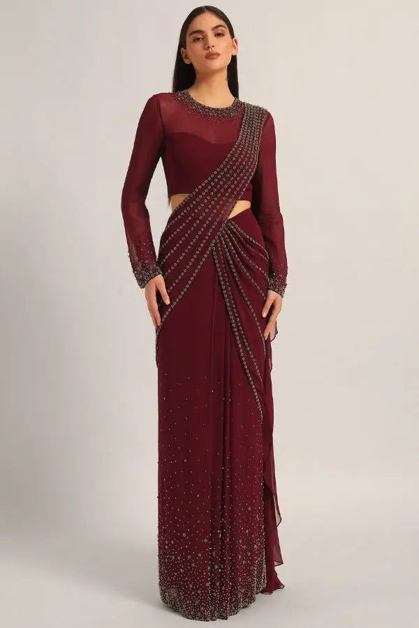 SILVER DUST EMBELISHED DRAPE SAREE Namrata Joshipura Online