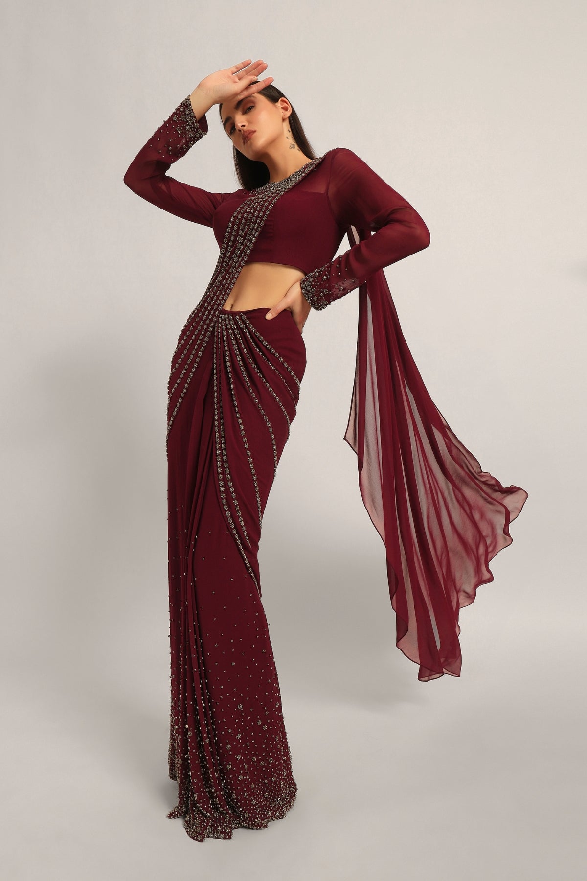 SILVER DUST EMBELISHED DRAPE SAREE Namrata Joshipura Online