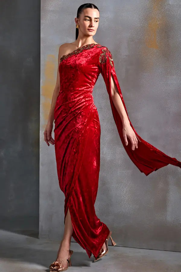 Autumn Fern Velvet Gown Namrata Joshipura