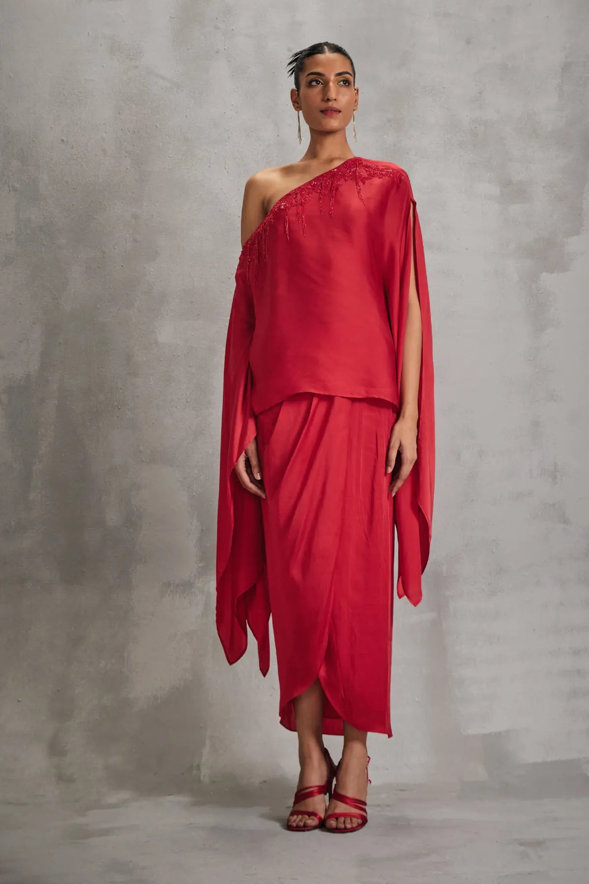 Rosette Siren Cape with Draped Skirt Namrata Joshipura