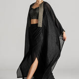 SUN-RAY CORSET WITH DRAPED SKIRT AND CAPE JACKET