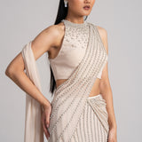 PEARL CASCADE HIGH NECK BLOUSE WITH DRAPED SAREE