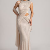 PEARL CASCADE HIGH NECK BLOUSE WITH DRAPED SAREE