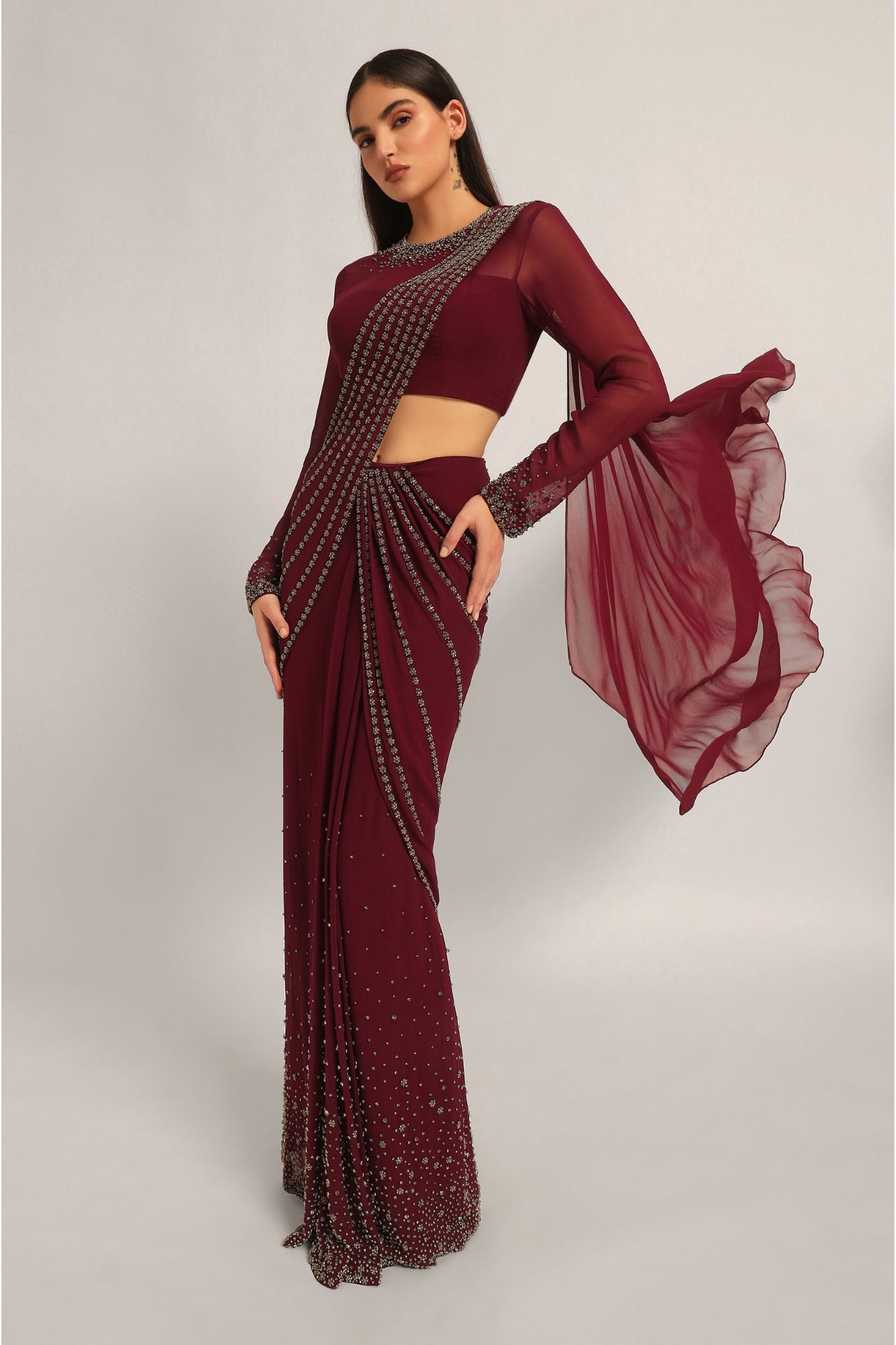 SILVER DUST EMBELISHED DRAPE SAREE Namrata Joshipura Online