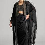 SUN-RAY CORSET WITH DRAPED SKIRT AND CAPE JACKET