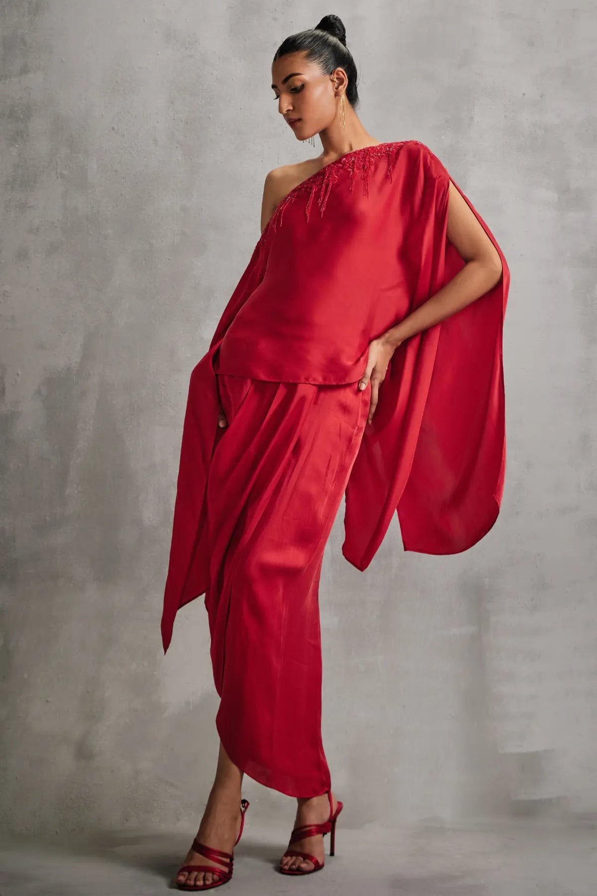 Rosette Siren Cape with Draped Skirt Namrata Joshipura