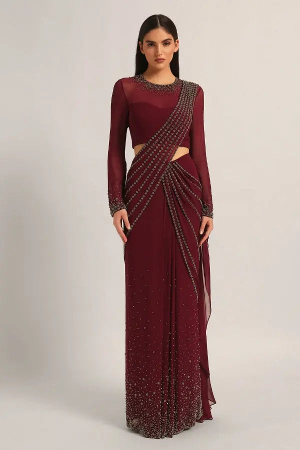 SILVER DUST EMBELISHED DRAPE SAREE Namrata Joshipura Online