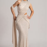 PEARL CASCADE HIGH NECK BLOUSE WITH DRAPED SAREE