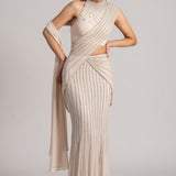 PEARL CASCADE HIGH NECK BLOUSE WITH DRAPED SAREE