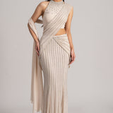 PEARL CASCADE HIGH NECK BLOUSE WITH DRAPED SAREE