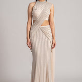 PEARL CASCADE HIGH NECK BLOUSE WITH DRAPED SAREE