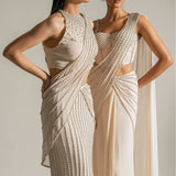 PEARL CASCADE HIGH NECK BLOUSE WITH DRAPED SAREE