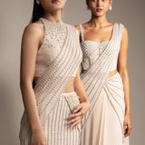 PEARL CASCADE HIGH NECK BLOUSE WITH DRAPED SAREE