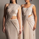 PEARL CASCADE HIGH NECK BLOUSE WITH DRAPED SAREE