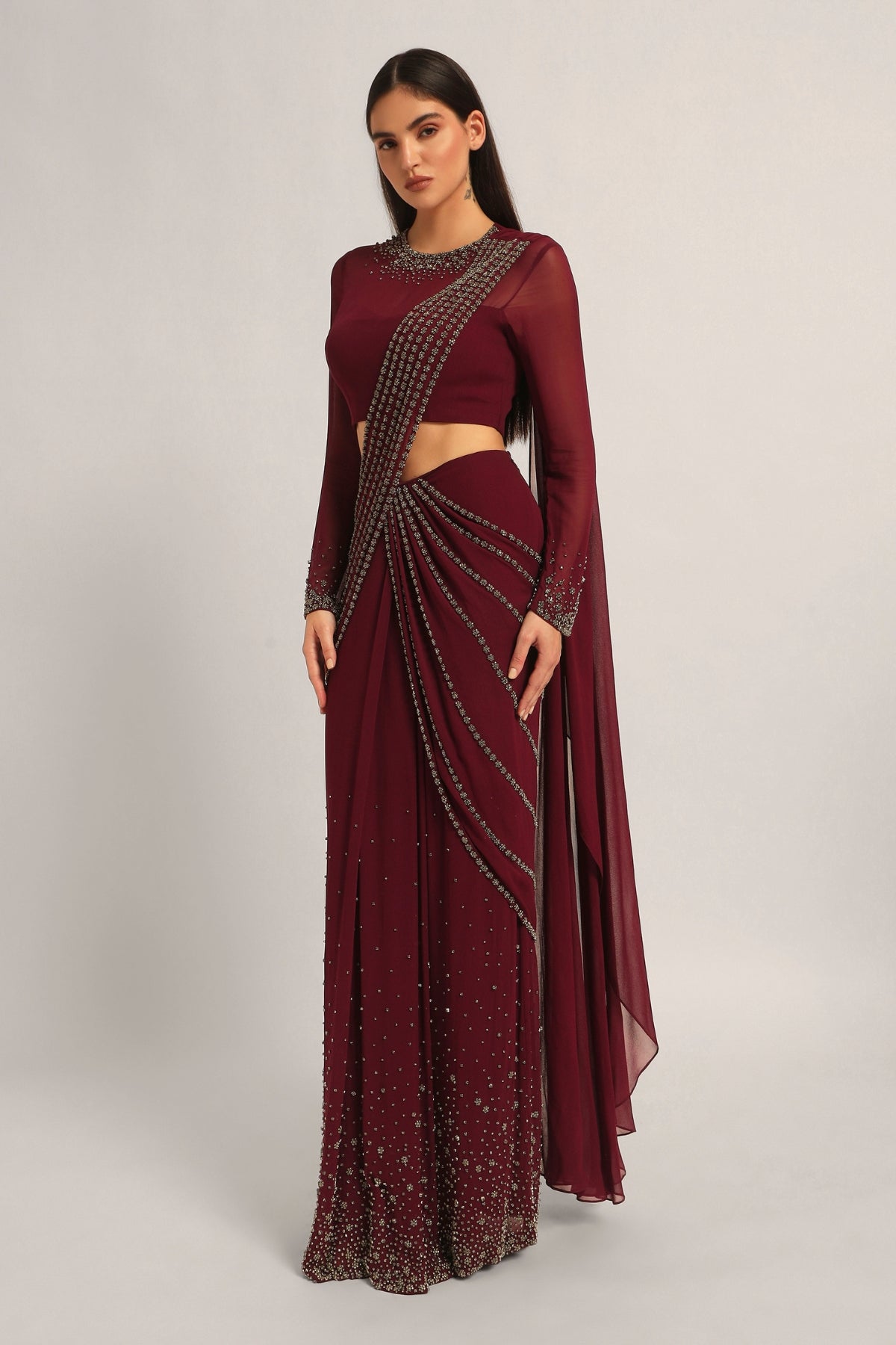 SILVER DUST EMBELISHED DRAPE SAREE Namrata Joshipura Online