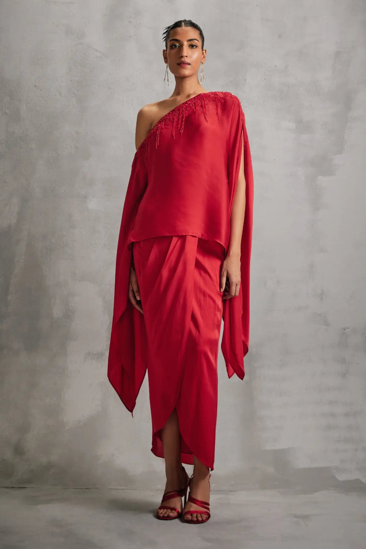 Rosette Siren Cape with Draped Skirt Namrata Joshipura