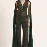 Track Line Embroidered Jumpsuit With Fringe Cape Sleeve Namrata Joshipura Online