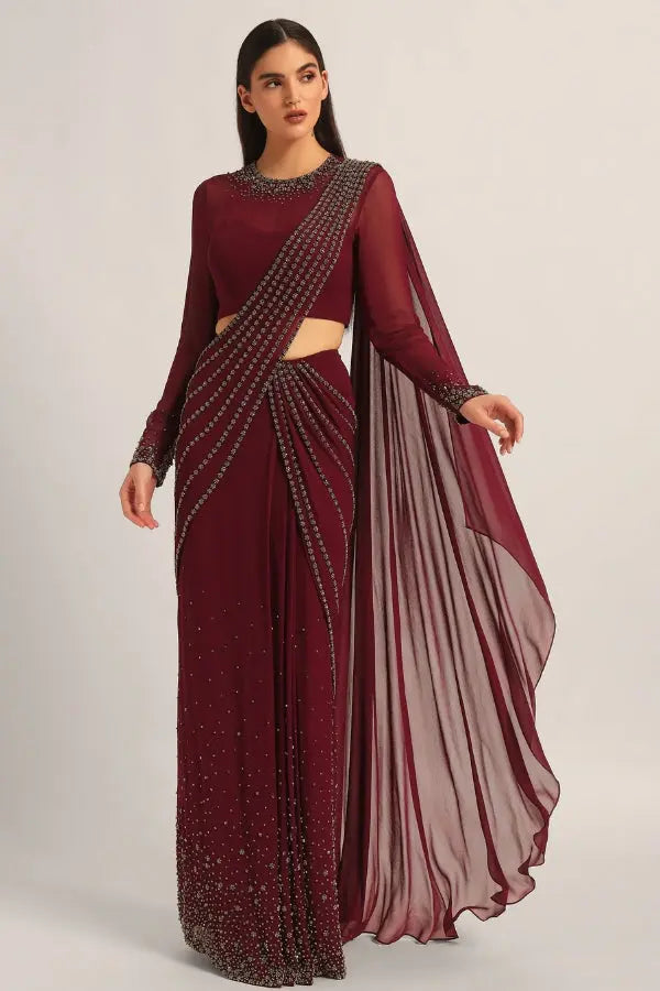 SILVER DUST EMBELISHED DRAPE SAREE Namrata Joshipura Online