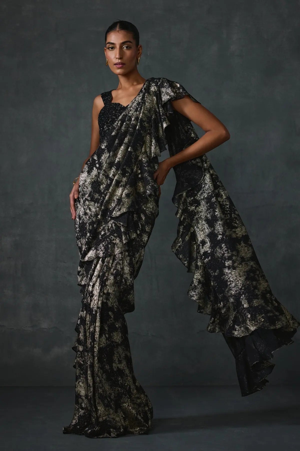 Paillette Foiled Draped Saree Namrata Joshipura Online