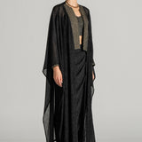 SUN-RAY CORSET WITH DRAPED SKIRT AND CAPE JACKET