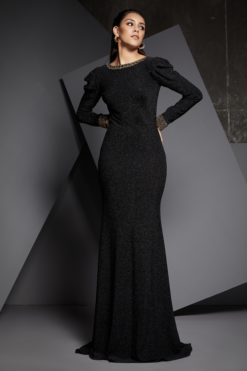 Lingk Emblished gown with puff sleeve