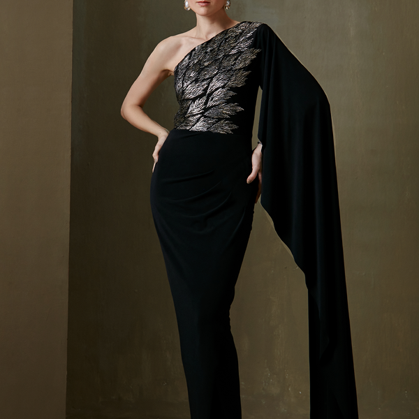 Luxury one shoulder floor length gown with cape by mosesitohan80 - Long -  Afrikrea