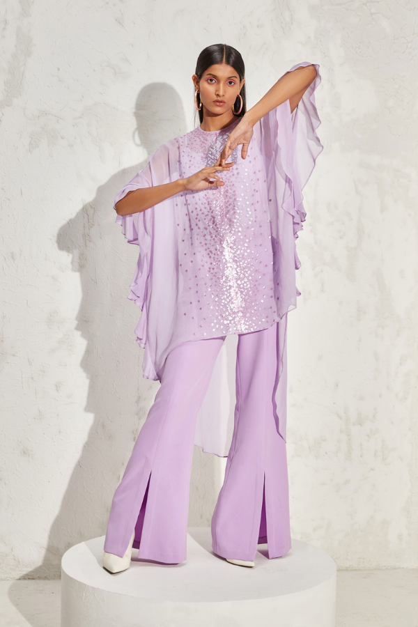 Metallic Quad Frill Sleeve Tunic